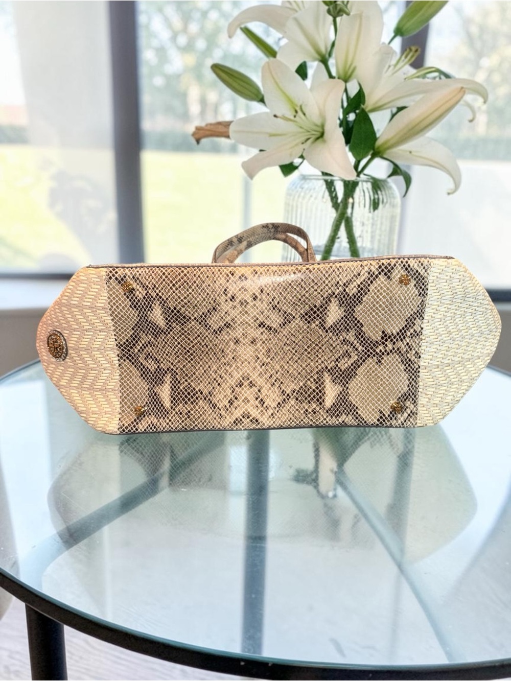 Tory Burch NWOT 797 Snake Skin and Raffia Open Tote - Picture 3 of 14